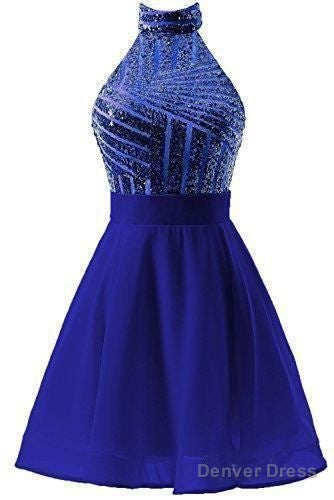A-Line Halter Short Pink Chiffon Homecoming/Cocktail Dresses With Sequins
