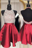 A Line Halter Sleeveless Satin Short Mini Homecoming Dresses With Beading Sequins