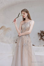 A Line Heavily Beading Tulle Prom Dresses