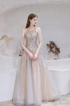 A Line Heavily Beading Tulle Prom Dresses