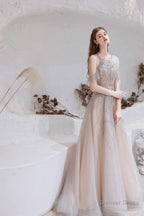 A Line Heavily Beading Tulle Prom Dresses