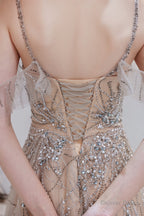 A Line Heavily Beading Tulle Prom Dresses
