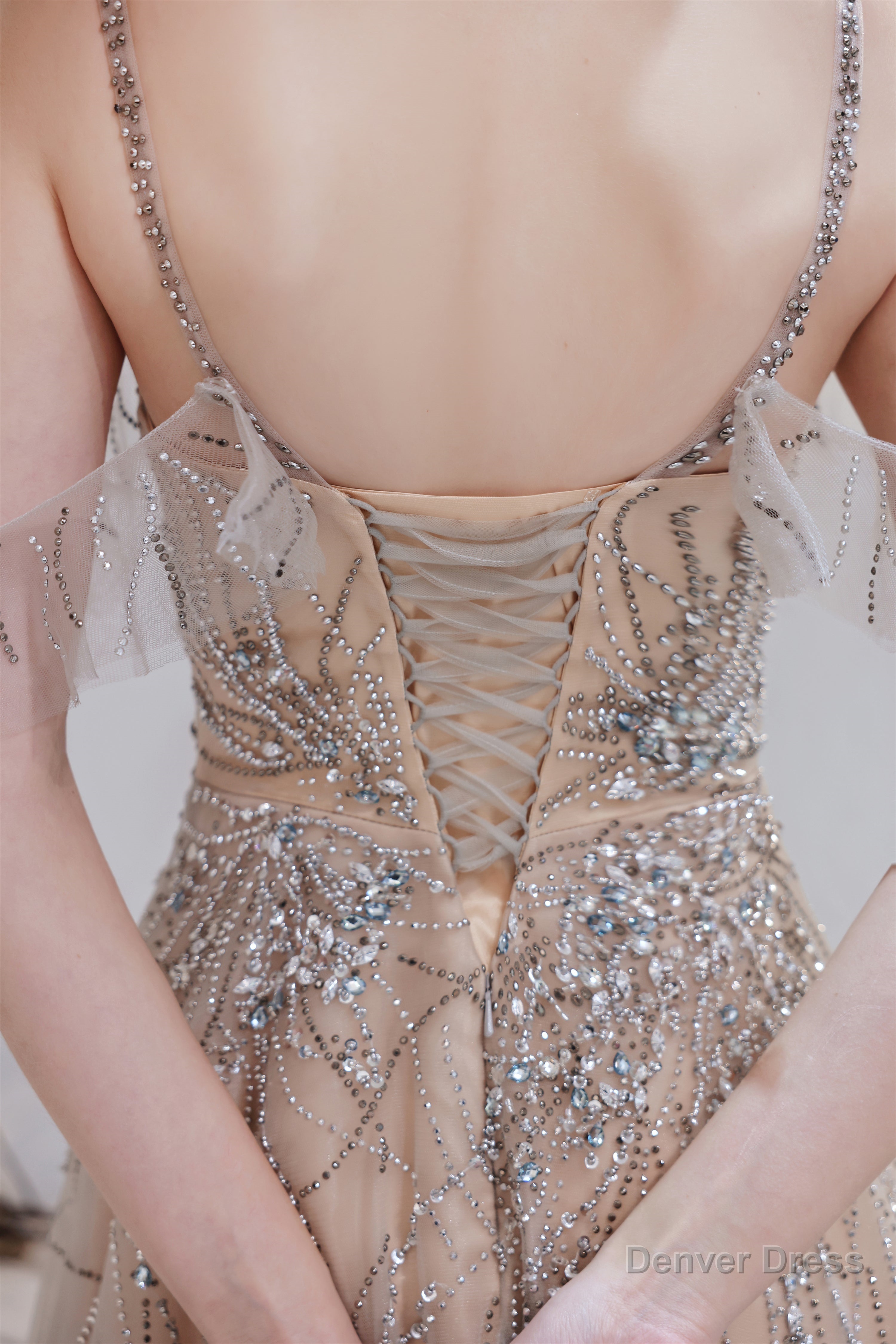 A Line Heavily Beading Tulle Prom Dresses