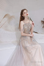 A Line Heavily Beading Tulle Prom Dresses