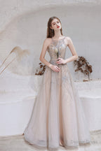 A Line Heavily Beading Tulle Prom Dresses