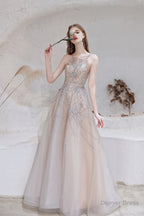 A Line Heavily Beading Tulle Prom Dresses