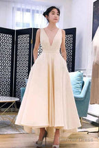 A Line High Low V Neck Short Prom Dress Homecoming Dresses