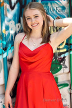 A Line Hot Pink Cowl Neck Lace Up Short Homecoming Dresses