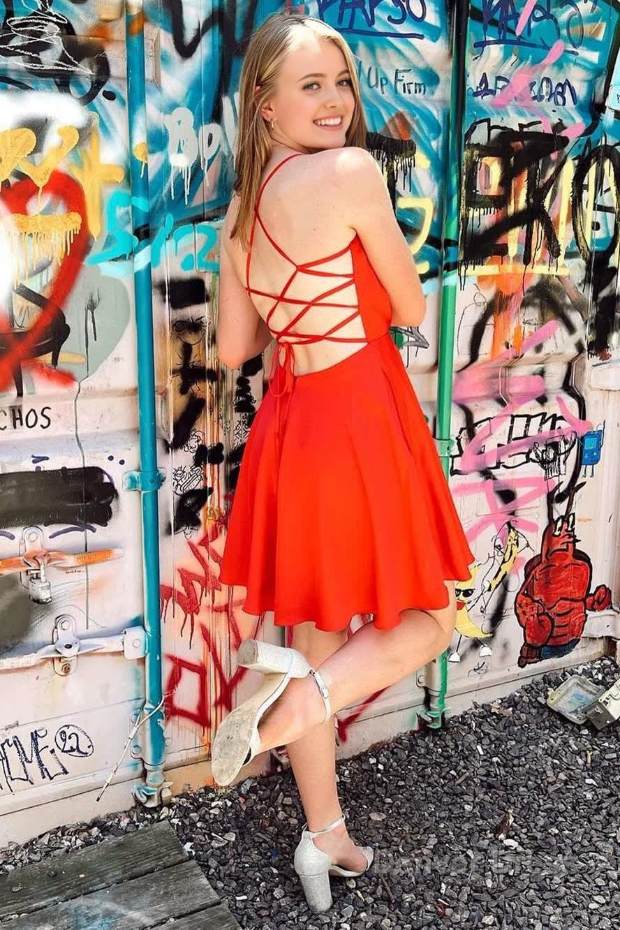 A Line Hot Pink Cowl Neck Lace Up Short Homecoming Dresses