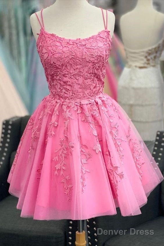 A-Line Hot Pink Lace Appliqued Short Homecoming Dress 16St Birthday Dresses Main image