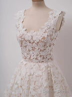 A Line Ivory Lace Homecoming Dress Square Neck Short Prom Dresses