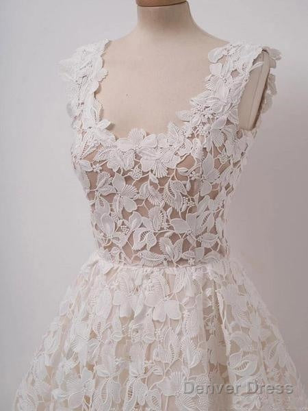 A Line Ivory Lace Homecoming Dress Square Neck Short Prom Dresses