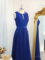 A-line Jewel Ruffles Floor-Length Chiffon Dress