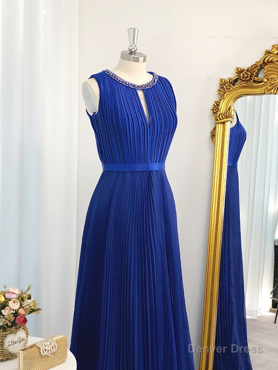 A-line Jewel Ruffles Floor-Length Chiffon Dress