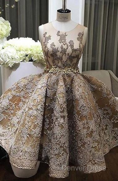 A-Line Jewel Sleeveless Short Prom Dresses With Lace Appliques Secondary image