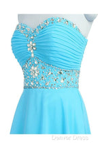 A Line Knee Length Chiffon Blue Homecoming Dresses With Crystals