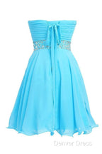 A Line Knee Length Chiffon Blue Homecoming Dresses With Crystals