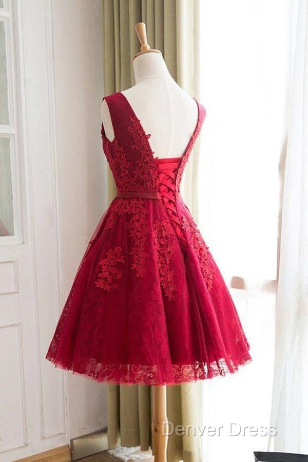 A-Line  Knee-Length Red Tulle Homecoming Dresses With Appliques Secondary image