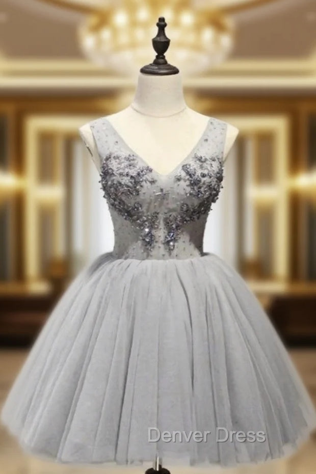 A Line Lace Beaded Cocktail Dress V Neck Homecoming Dresses Main image