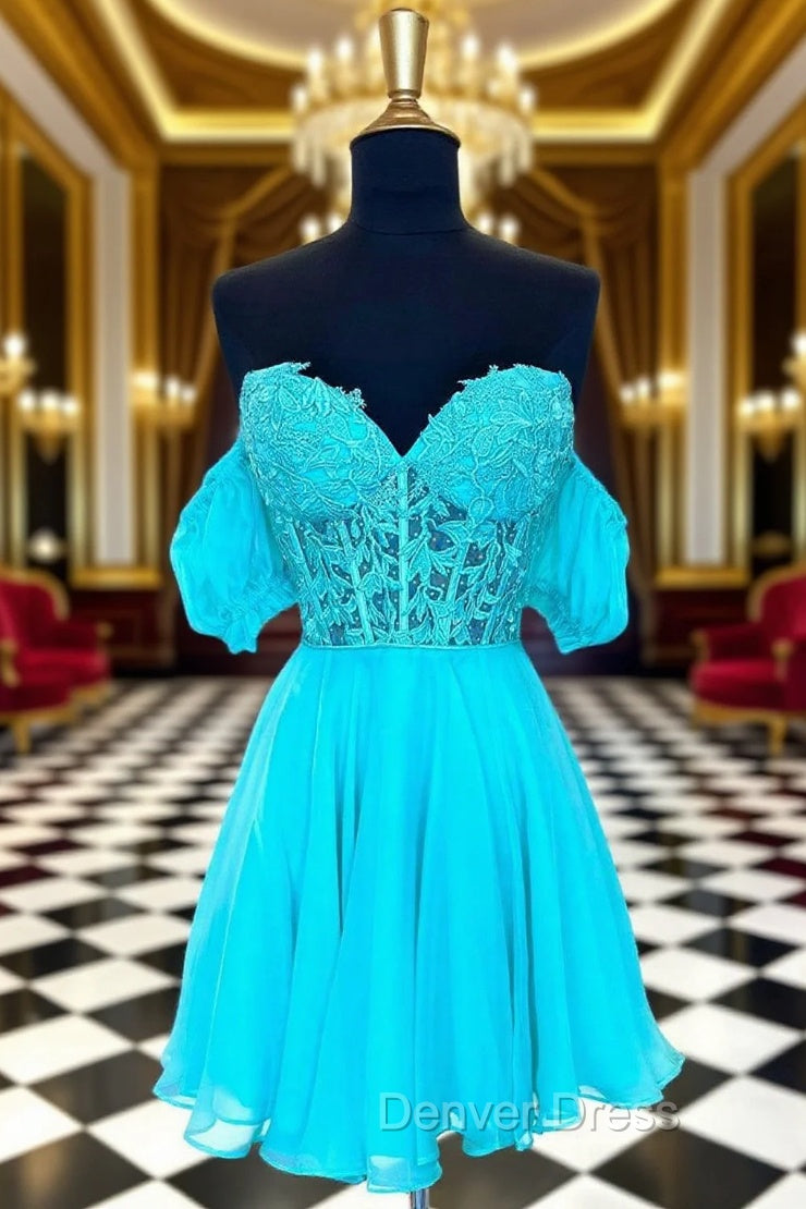 A Line Lace Off the Shoulder Homecoming Dresses with Appliques Main image