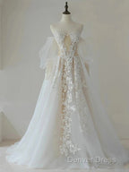 A-Line Lace Tulle Long Prom Dresses Bride Gown