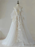 A Line Lace Tulle Long Prom Dress Bride Gowns Wedding Dresses Beautiful