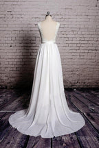 A Line Lace V Neck Backless Sheath Long Wedding Dresses