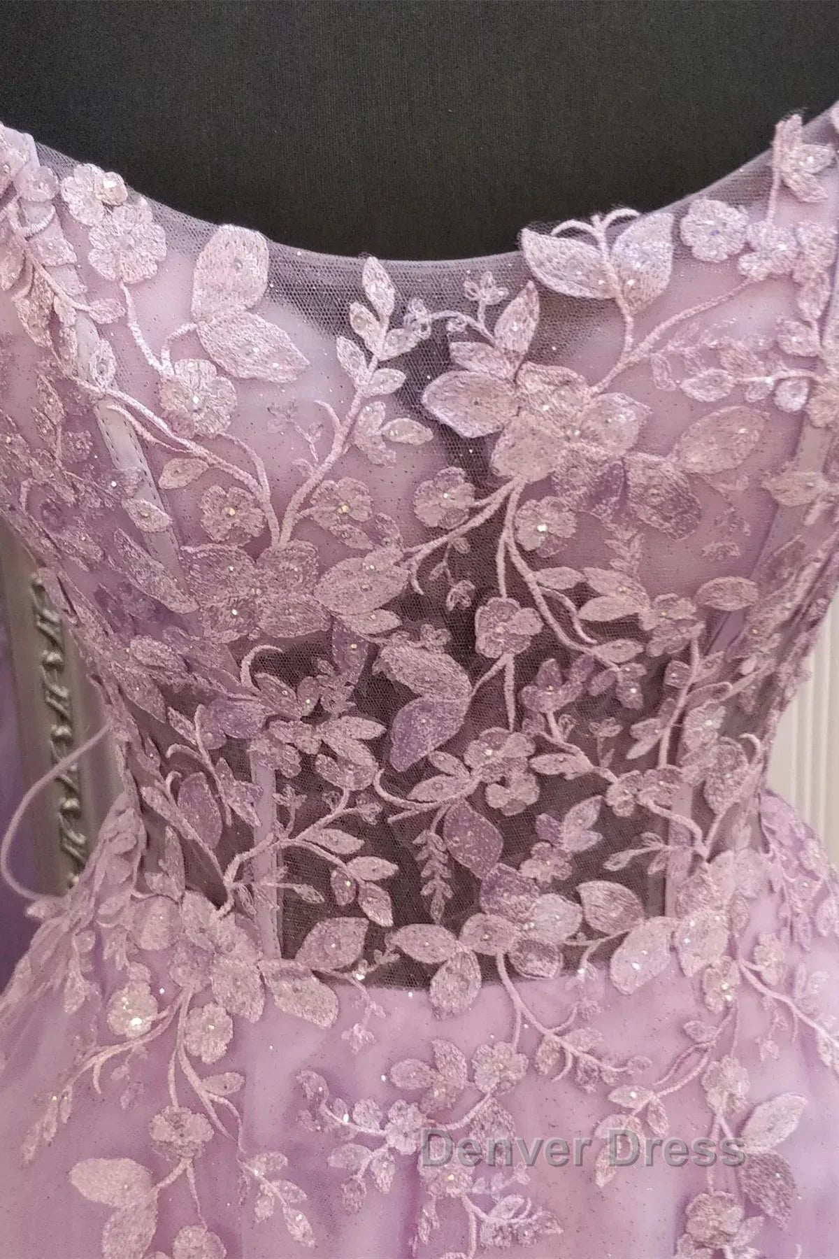 A Line Lavender Lace Long Prom Dress, Lilac Lace Prom Dress, Lavender Prom Dresses