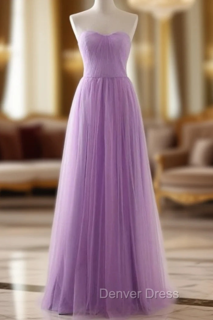 A-Line Lavender Tulle Sweetheart Neck Simple Prom Dresses Main image