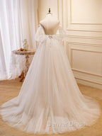 A Line Light Champagne Long Prom Dress, Light Champagne Lace Prom Dresses