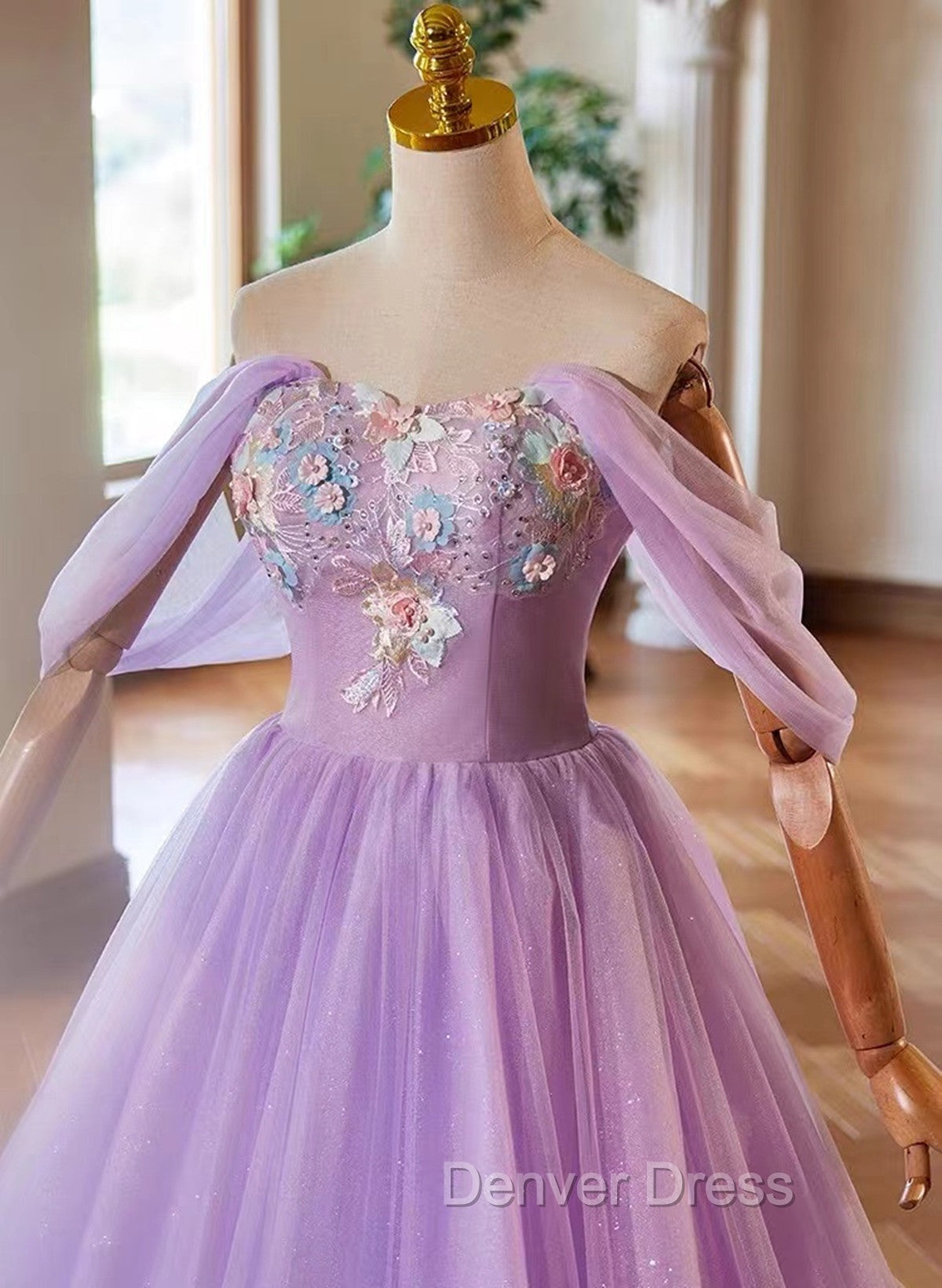A-Line Light Purple Sweethart Lace Applique Party Dresses, Purple Long Prom Dresses Secondary image