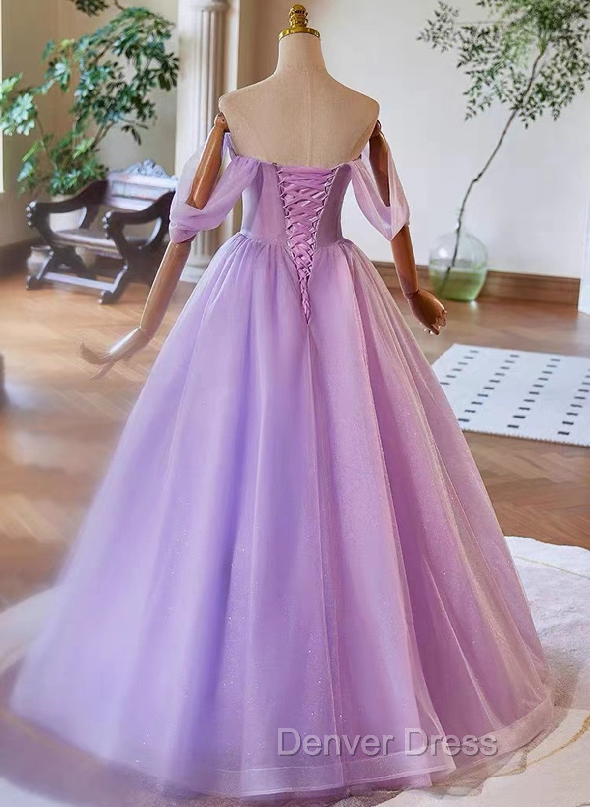 A-Line Light Purple Sweethart Lace Applique Party Dresses, Purple Long Prom Dresses