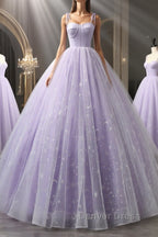 A Line Lilac Tulle Long Prom Dress, Lilac Long Prom Dresses