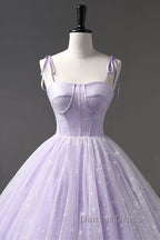 A Line Lilac Tulle Long Prom Dress, Lilac Long Prom Dresses