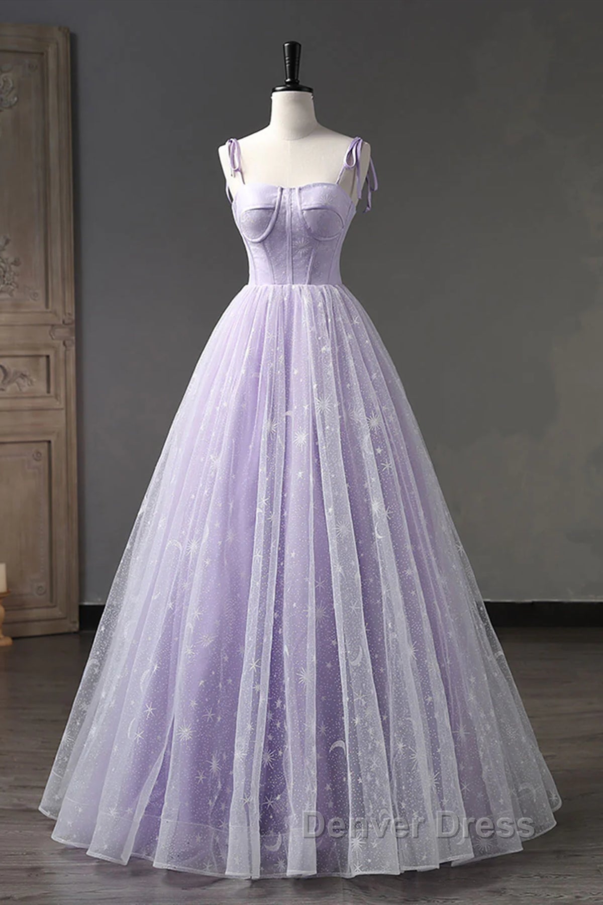 A Line Lilac Tulle Long Prom Dress, Lilac Long Prom Dresses