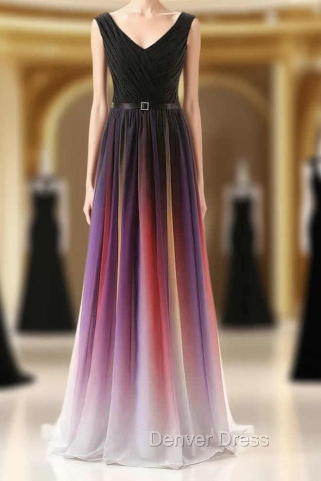 A Line Long Floor Length Chiffon V Neck Pleats Bridesmaid Dresses