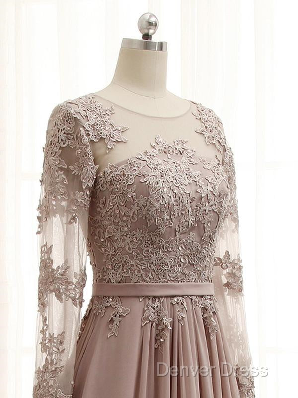 A Line Long Sleeves Lace Prom Dresses Chiffon Evening Gown Secondary image