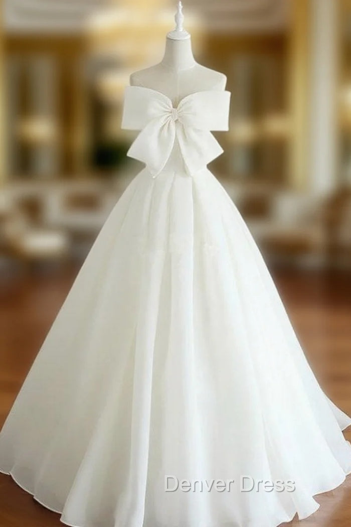 A-Line Long White Chiffon Strapless Floor Length Wedding Dresses Main image