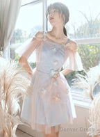 A-Line Lovely Pink And Blue Short Tulle Prom Dress, Short Homecoming Dress Prom Dresses