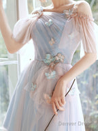 A-Line Lovely Pink And Blue Short Tulle Prom Dress, Short Homecoming Dress Prom Dresses