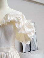 A-Line Off Shoulder Beige Taffeta Long Prom Dresses, Beige Formal Evening Dresses