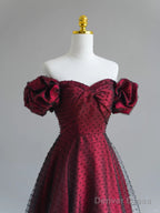 A-Line Off Shoulder Black And Red Prom Dress, Sweetheart Party Dress