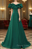 A Line Off Shoulder Floor Length A Line Long Prom Dress, Green Sweetheart Prom Dresses