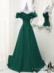 A-Line Off Shoulder Floor Length A-Line Long Prom Dress, Green Sweetheart Party Dress