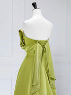 A-Line Off Shoulder Green Satin Long Prom Dresses, Green Long Formal Evening Dresses