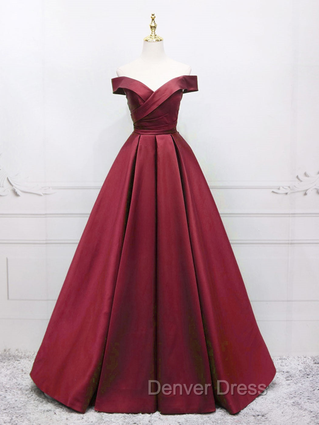 A-Line Off Shoulder Green Satin Long Prom Dresses, Green Evening Dresses