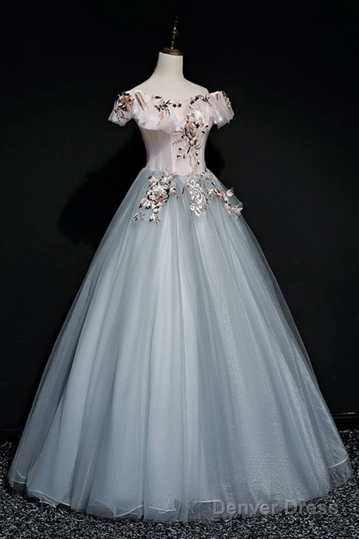 A-Line Off Shoulder Long Off Shoulder Prom Dress, Tulle Sweet 16 Dresses Secondary image