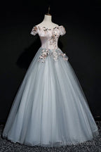 A-Line Off Shoulder Long Off Shoulder Prom Dress, Tulle Sweet 16 Dresses