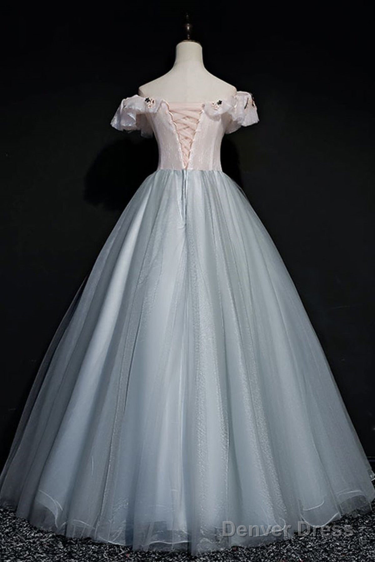 A-Line Off Shoulder Long Off Shoulder Prom Dress, Tulle Sweet 16 Dresses