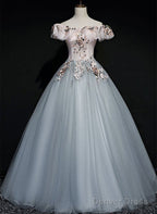 A-Line Off Shoulder Long Off Shoulder Prom Dress, Tulle Sweet 16 Dresses